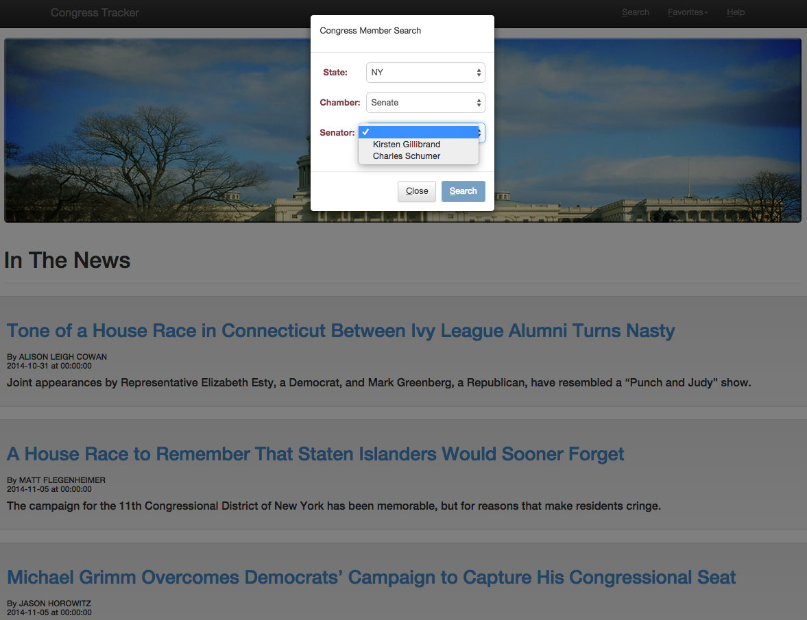 Congress tracker screenshot